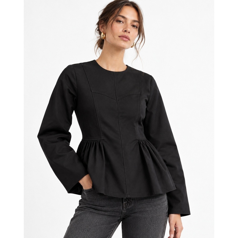 & Other Stories Black Cotton Peplum Top Long Sleeve Size 8 NWT